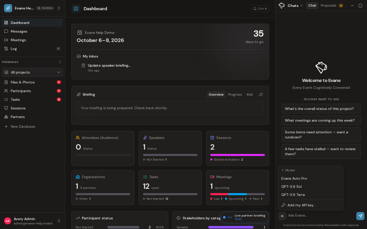 Choose an AI model and effort level in Evane