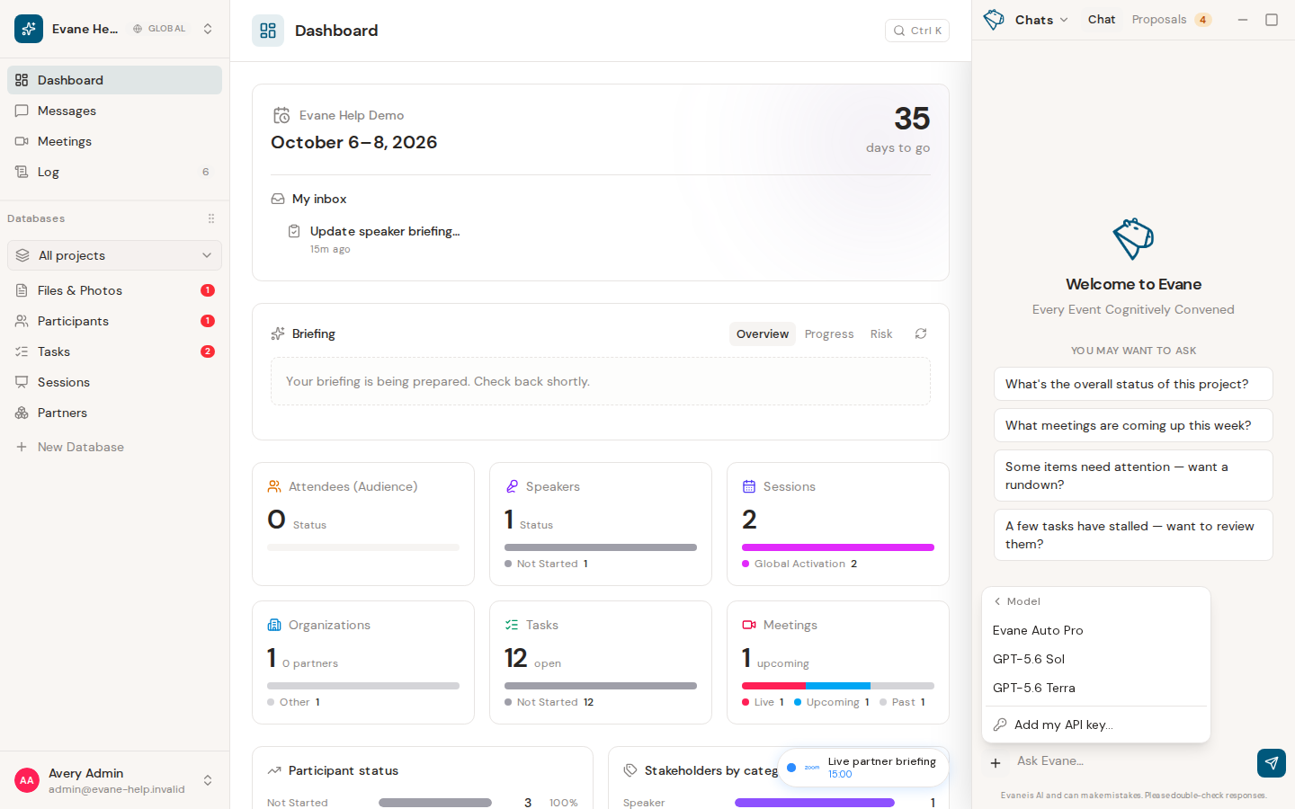 Choose an AI model and effort level in Evane