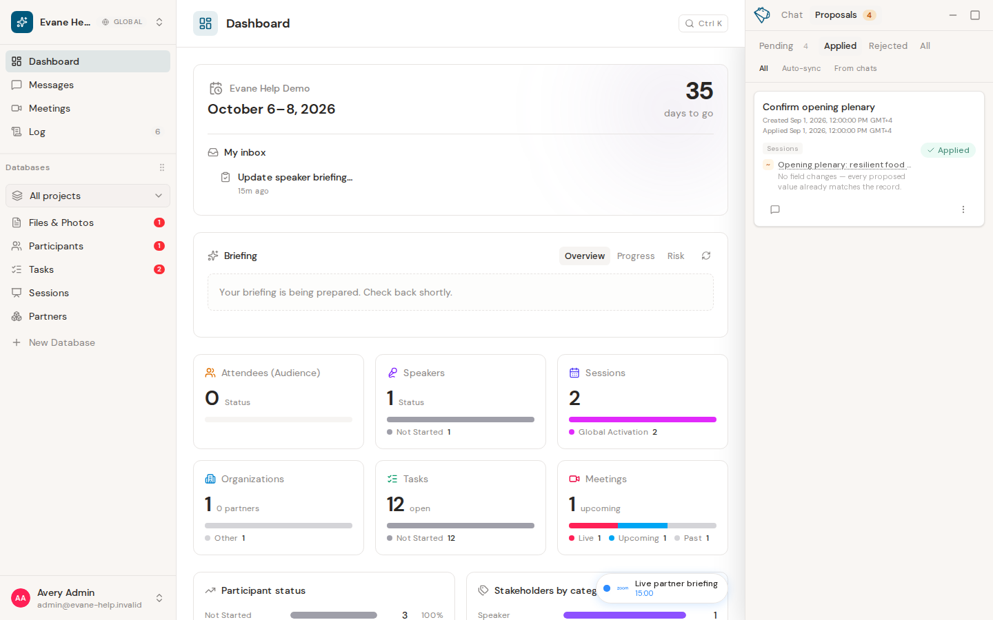 Understand Proposal status, discussion, and history in Evane