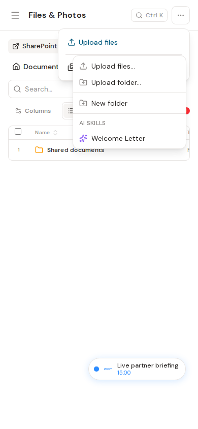 File upload and folder menu on mobile