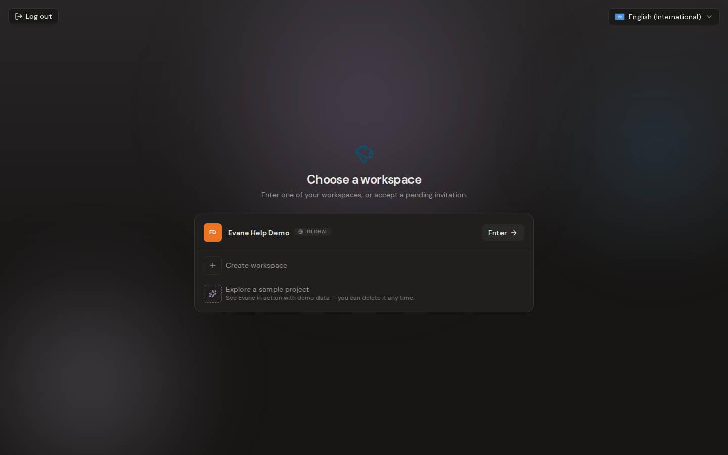 Create or join a workspace in Evane