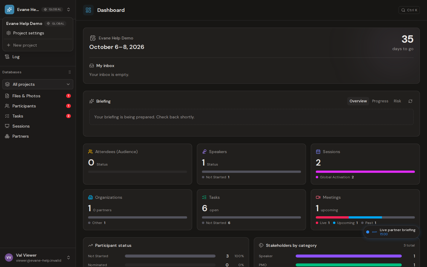 Explore a sample workspace in Evane