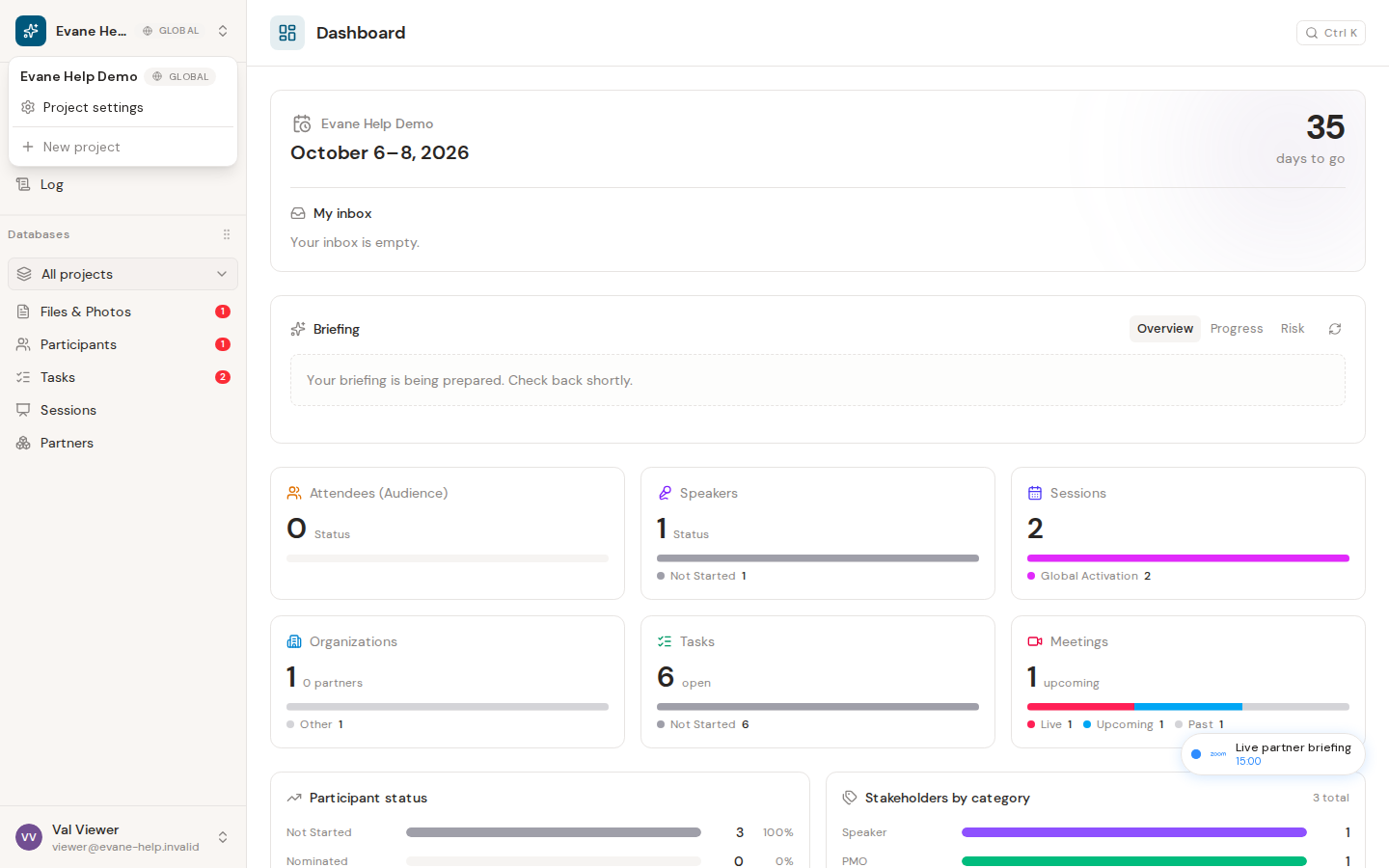 Explore a sample workspace in Evane