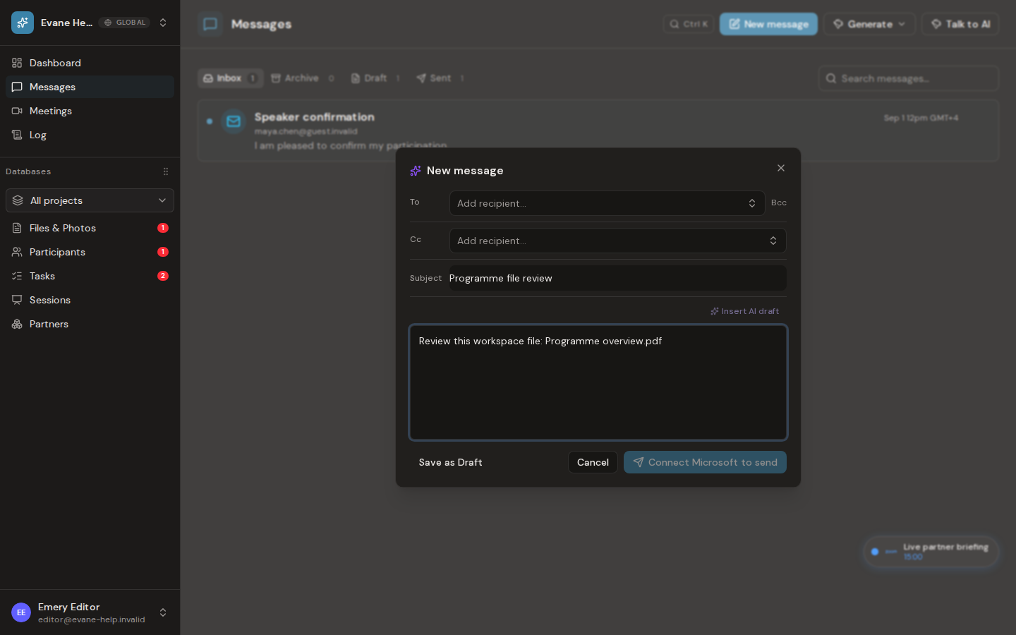 Share files in messages in Evane