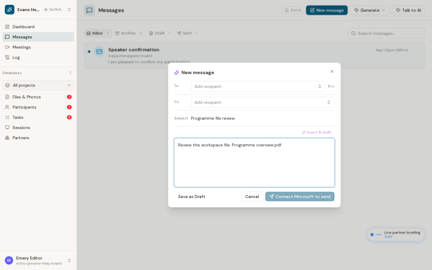 Share files in messages in Evane