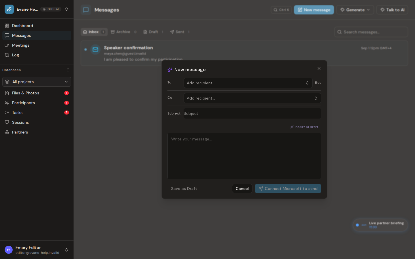 Compose and send email in Evane