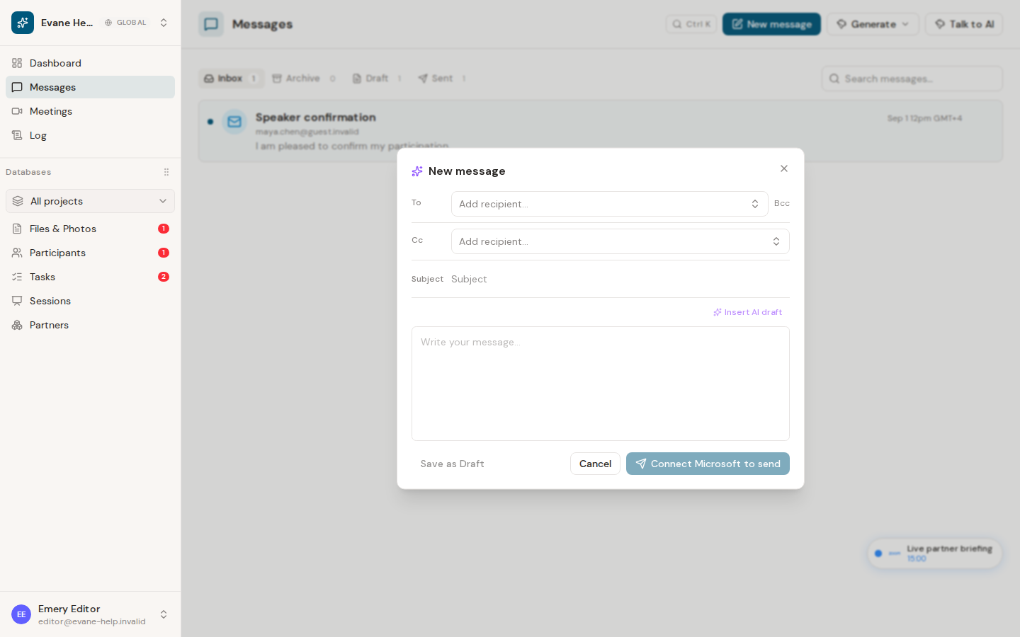 Compose and send email in Evane