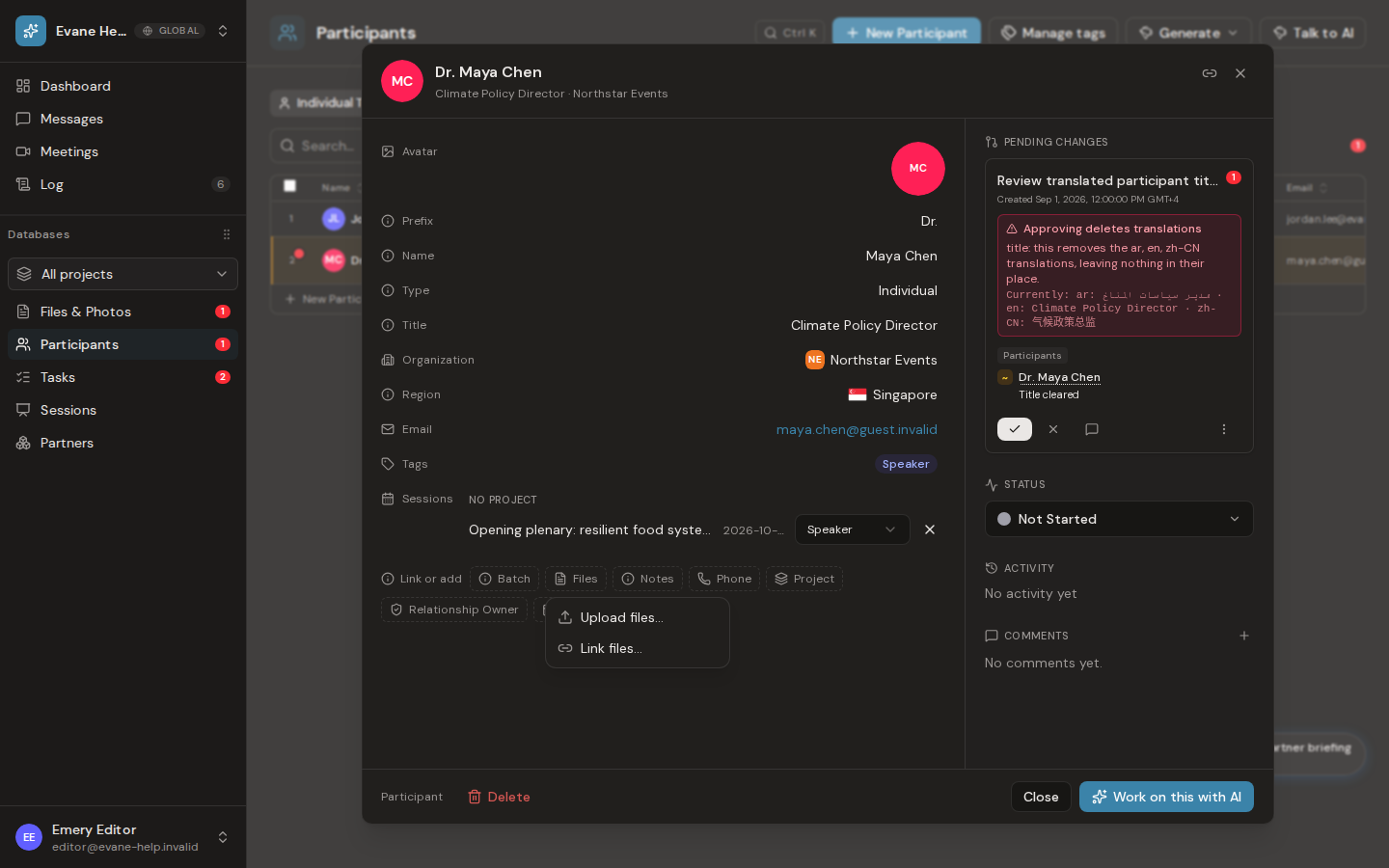 Generate participant invitation letters in Evane
