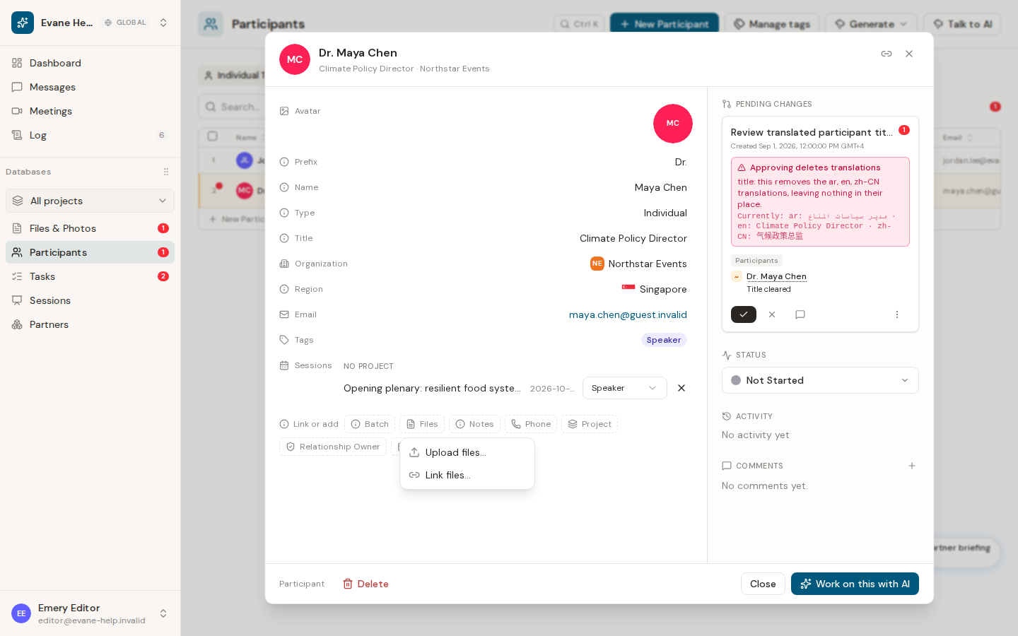 Generate participant invitation letters in Evane