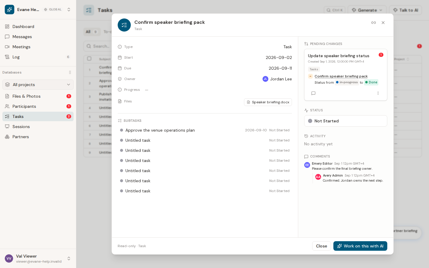 Understand comment and file permissions in Evane