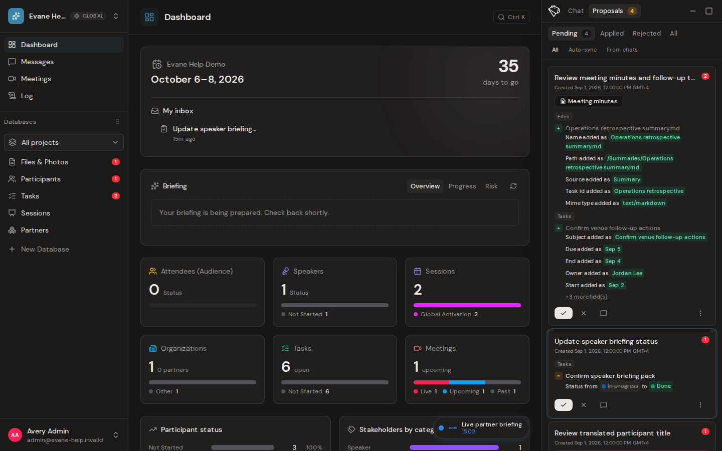 Open notifications and related records in Evane