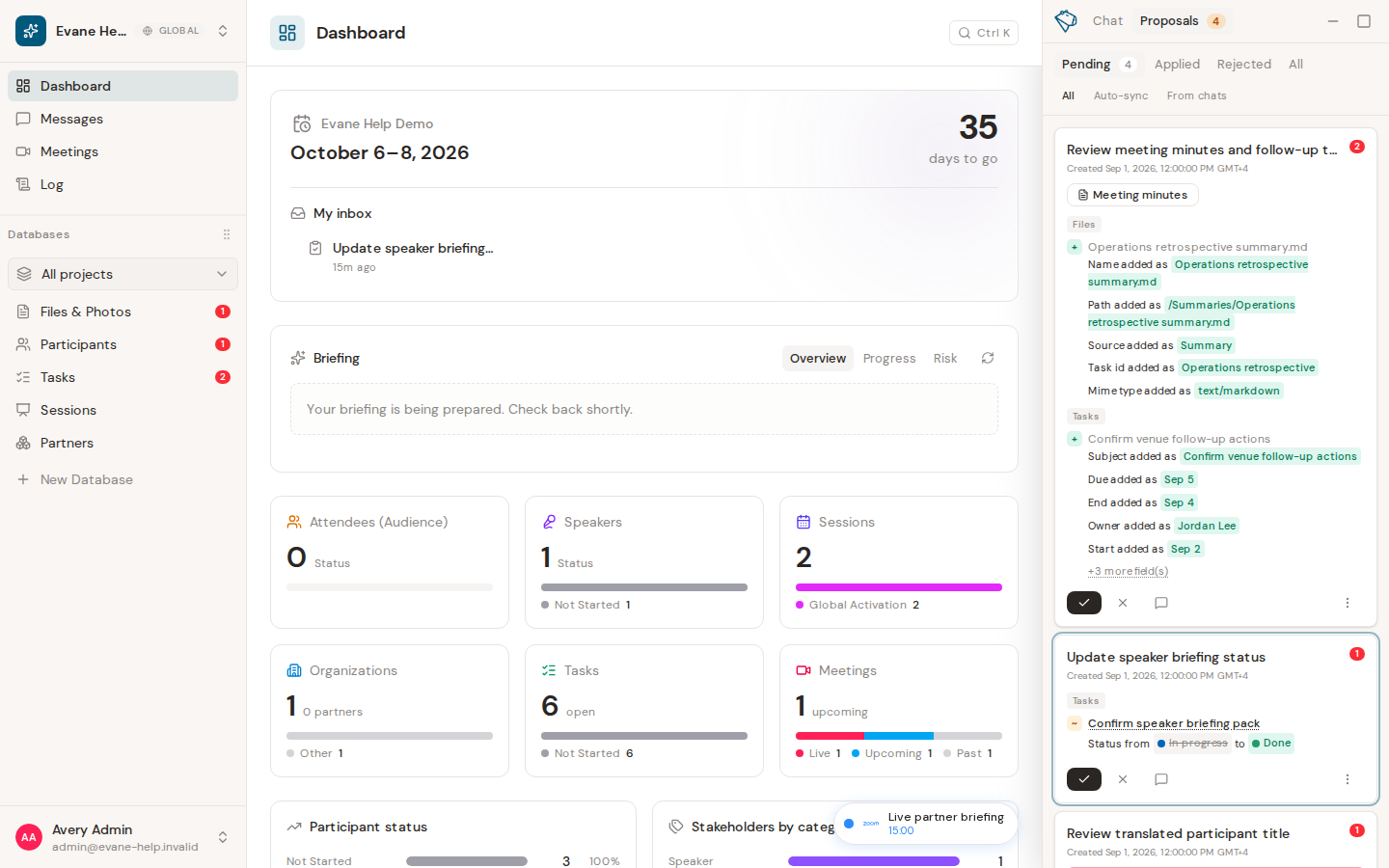Open notifications and related records in Evane