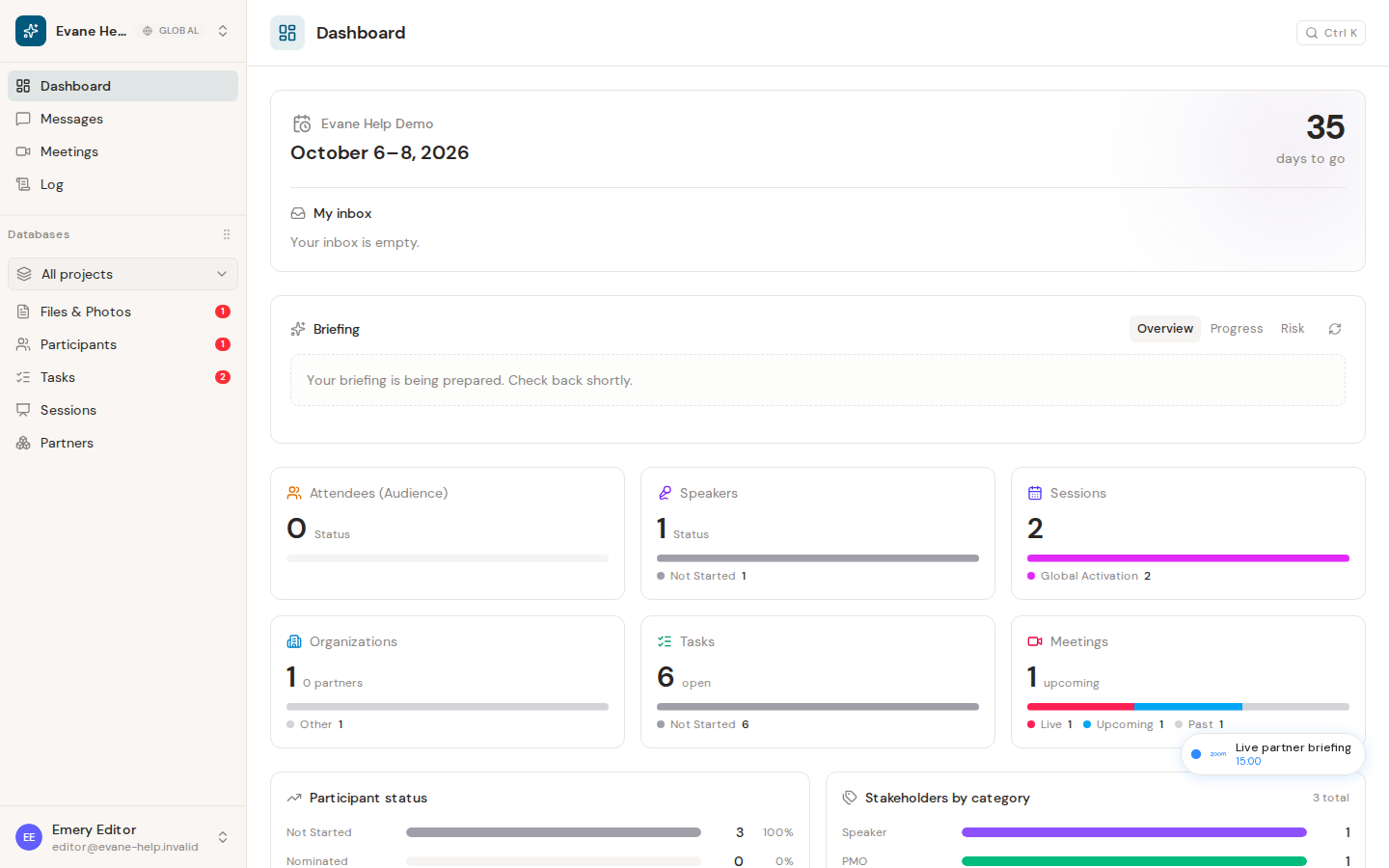Understand the dashboard in Evane