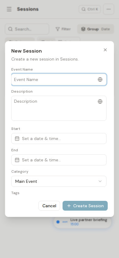 Create Session form on mobile