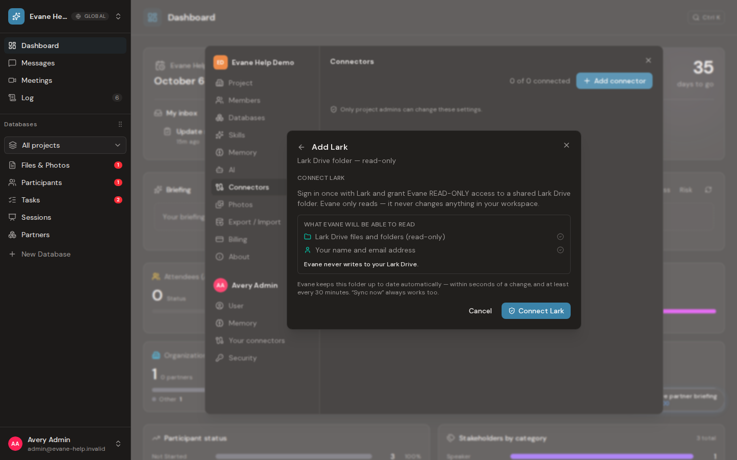 Connect a Lark Drive folder in Evane