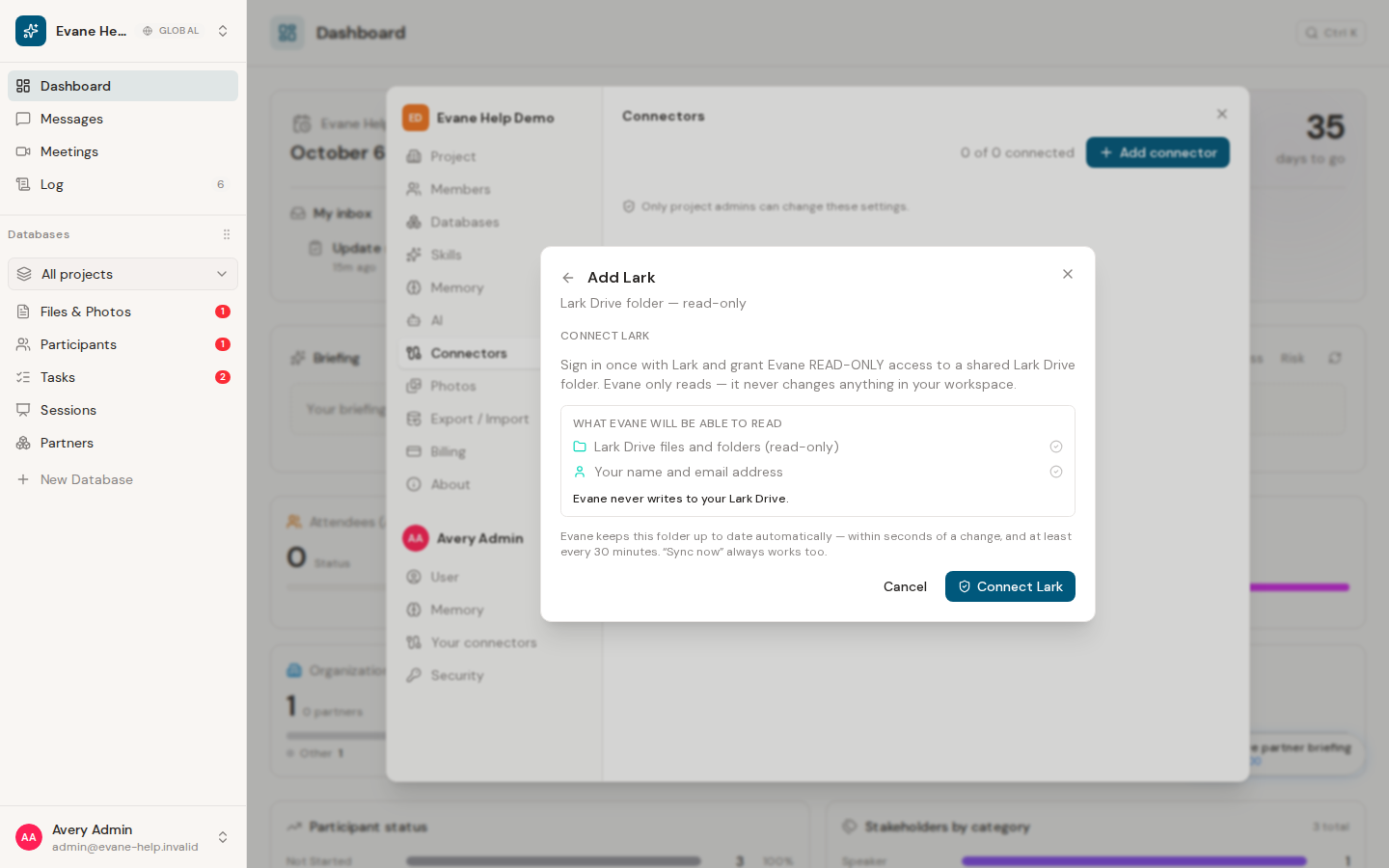 Connect a Lark Drive folder in Evane