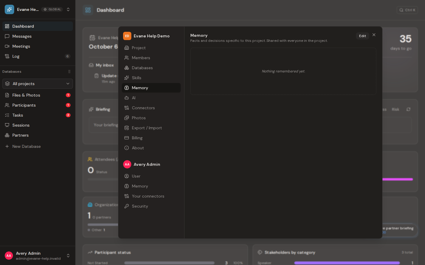 Manage project and user AI memory in Evane