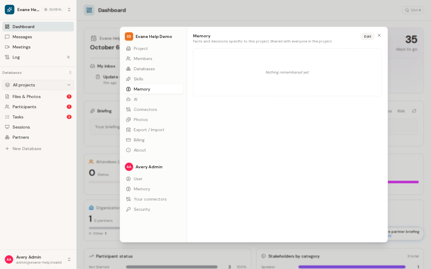 Manage project and user AI memory in Evane