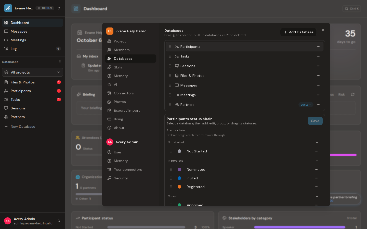 Create and configure Databases in Evane