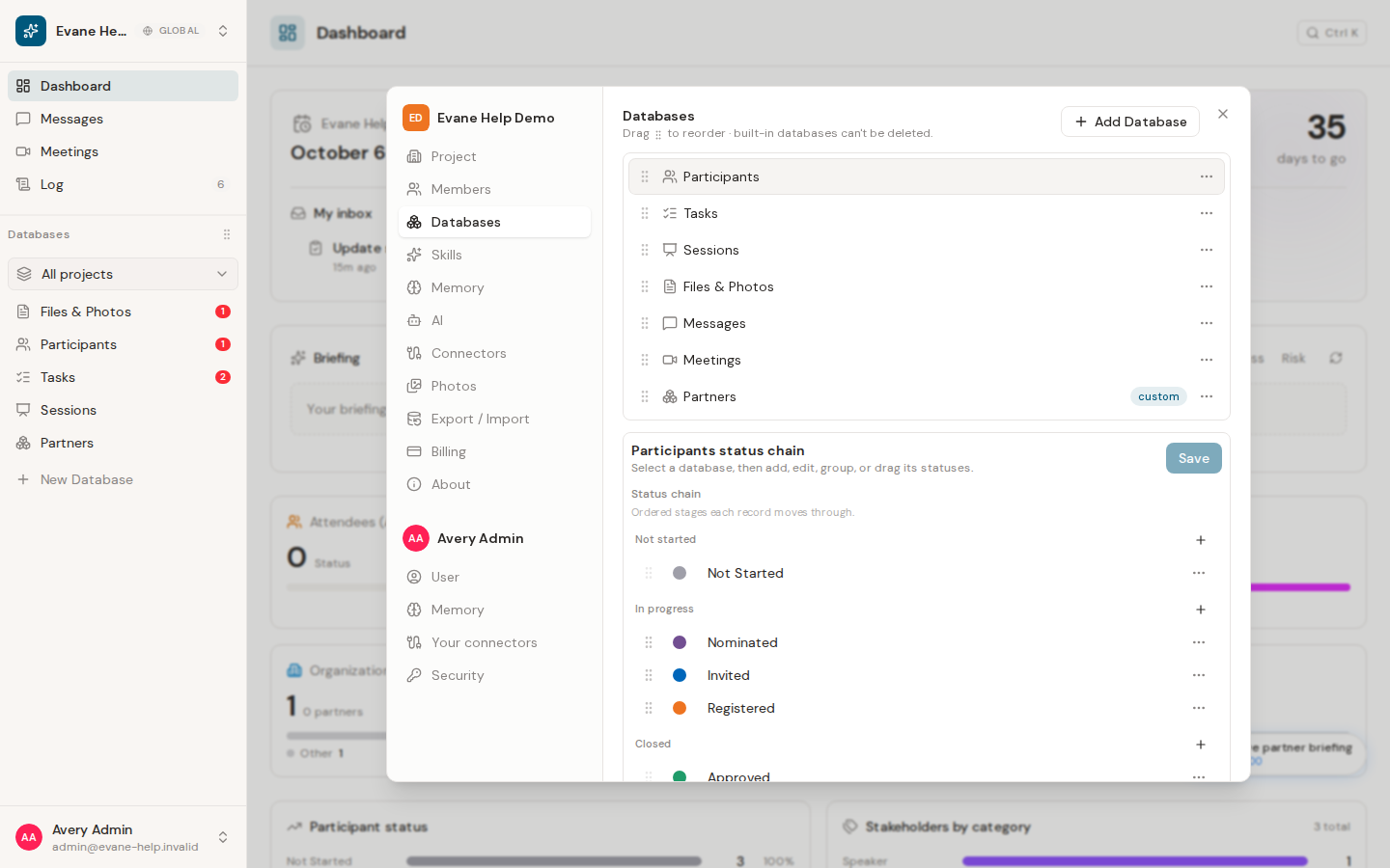 Create and configure Databases in Evane