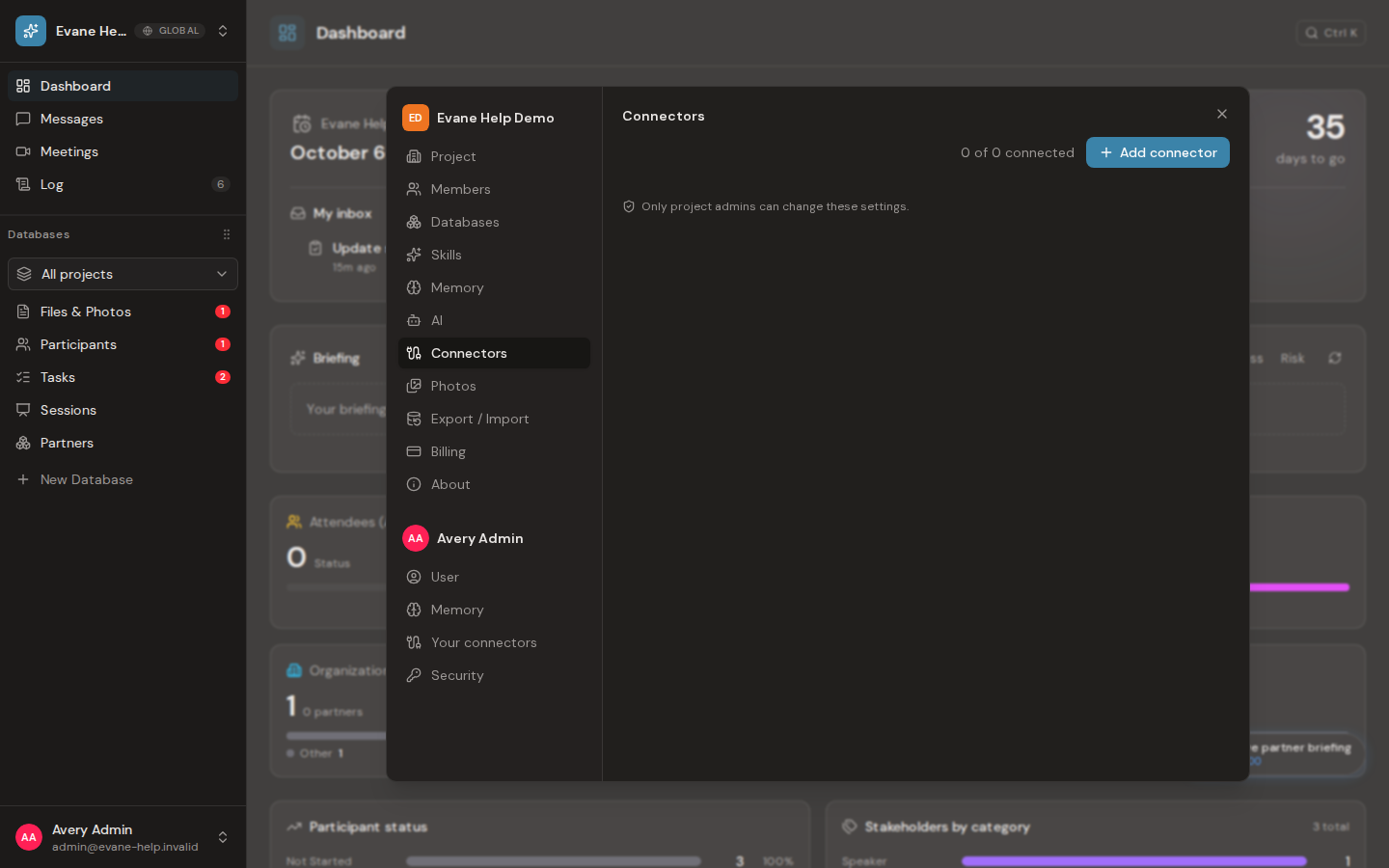 Manage project connectors in Evane
