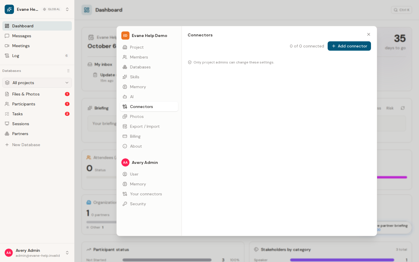 Manage project connectors in Evane