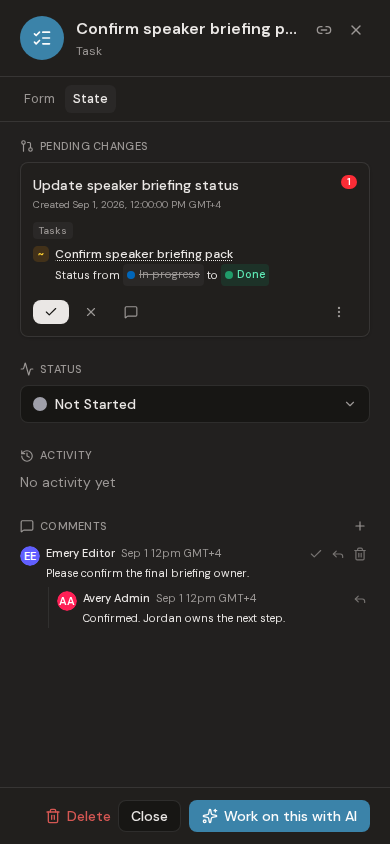 Task status and collaboration controls on mobile