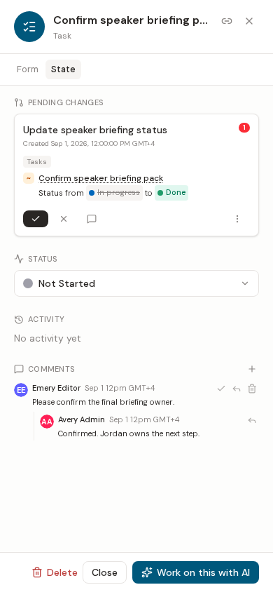 Task status and collaboration controls on mobile