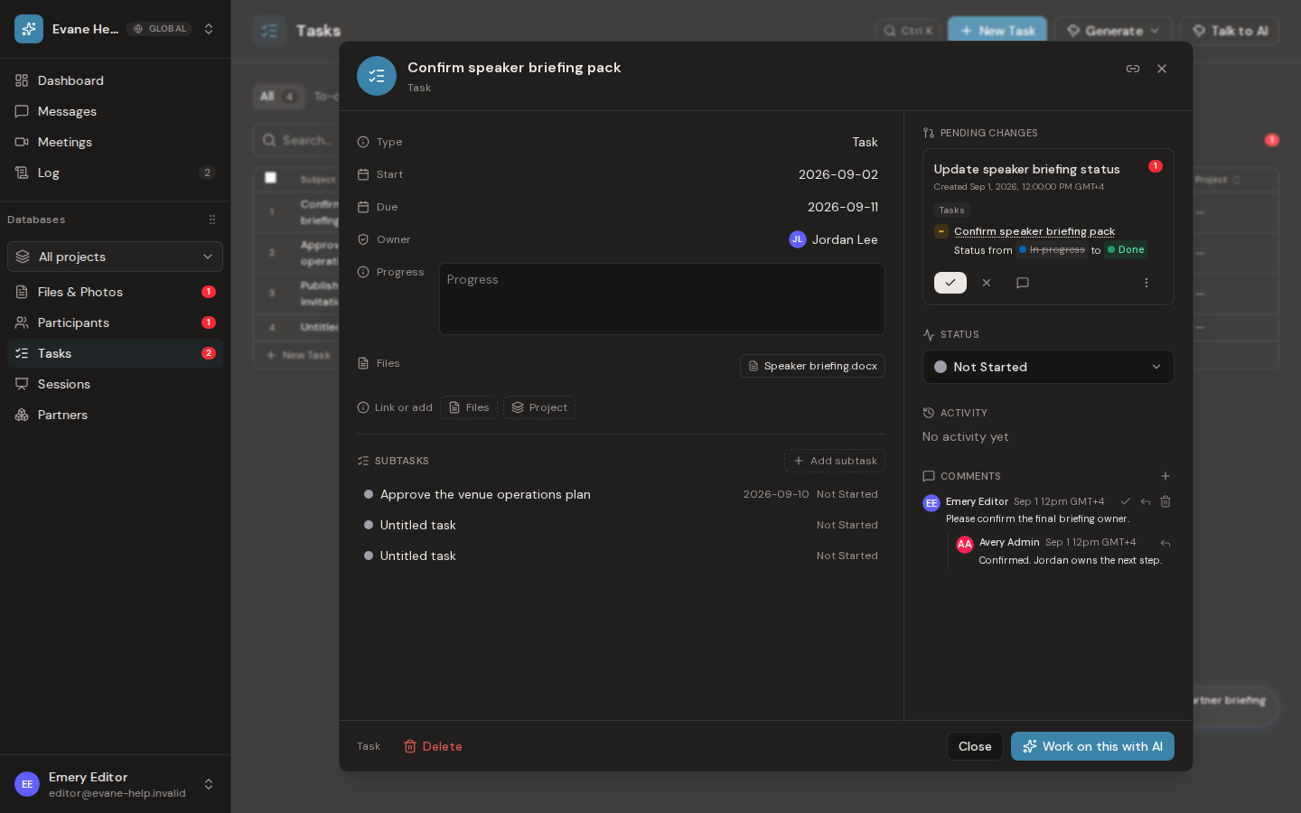 Add and manage subtasks in Evane