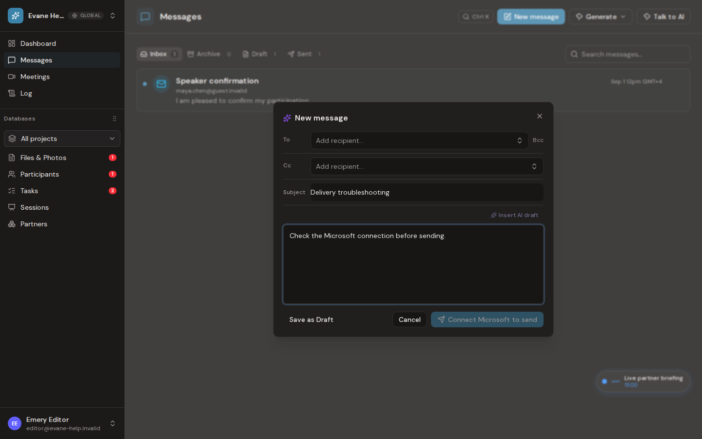Troubleshoot email delivery in Evane